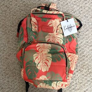 Kahani Tropical Print Backpack - Coral and Green